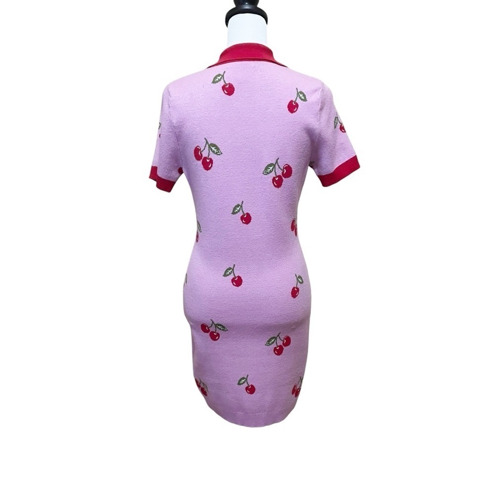 Forever 21 Cherry Short Sleeve Tennis Prep Sweater Dress Pink Red Size M - Picture 4 of 9